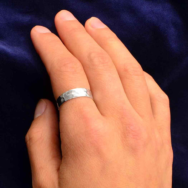 Sterling Silver Wide Hammered Band