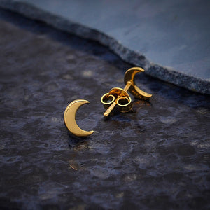 14K Shiny Gold Plated Crescent Moon Post Earrings