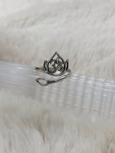 Adjustable Openwork Lotus and Om Sterling Silver Ring
