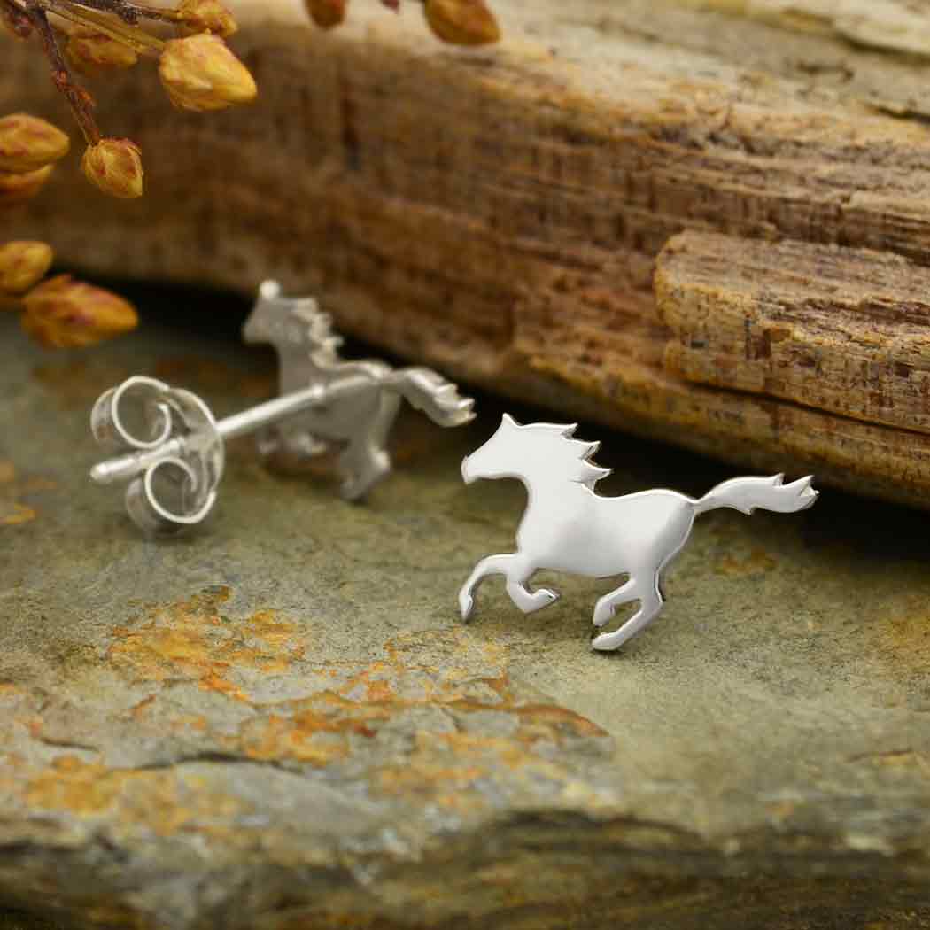 Sterling Silver Running Horse Post Earrings