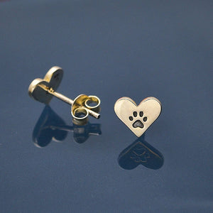 Sterling Silver Heart & Paw Print Post Earrings