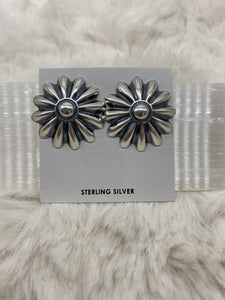 Sterling Silver Large Flower Stud Earrings