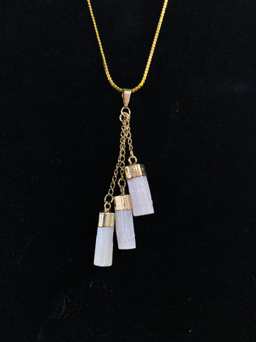 3 Tier Selenite - Gold Plated Lead & Nickel Free Necklace