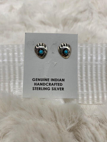 Turquoise Sterling Silver Bear Paw Stud Earrings