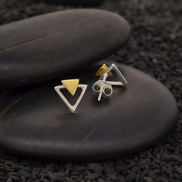 Sterling Silver Triangle Post Earrings with Bronze