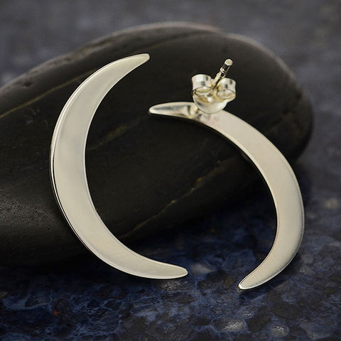 Sterling Silver Large Crescent Moon Post Earrings