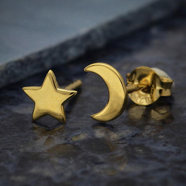 24K Gold Plated Moon and Star Post Earrings