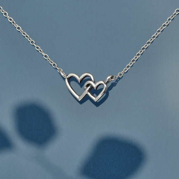 Sterling Silver Mother and Daughter Hearts Necklace