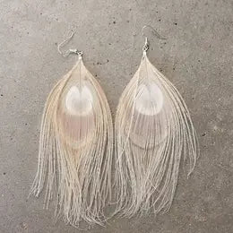 Bleached Peacock Feather Earrings - DaniAWESOME
