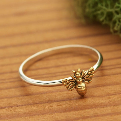 Sterling Silver Tiny Bronze Bee Ring