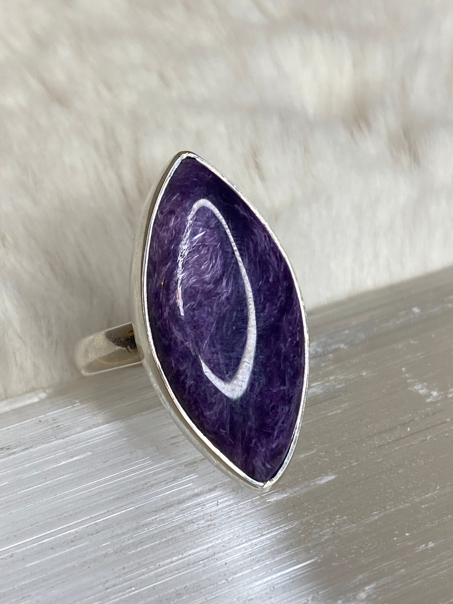 Charoite Adjustable Sterling Silver Rings