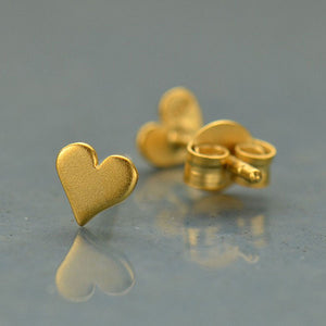 Gold Stud Earrings - Tiny Heart in 24k Gold Plate