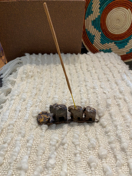 3 Elephant Soapstone Incense Burner
