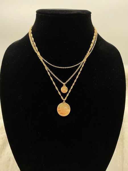 Double Star Tripled Layered Gold Plated Necklace - Ellison + Young