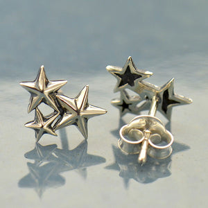 Sterling Silver Star Cluster Post Earrings 10x8 mm