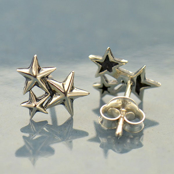 Sterling Silver Star Cluster Post Earrings 10x8 mm