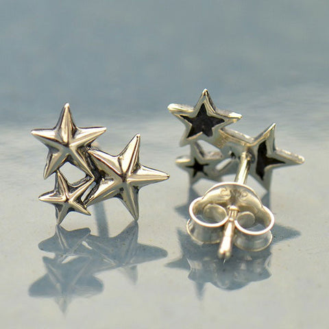 Sterling Silver Star Cluster Post Earrings 10x8 mm