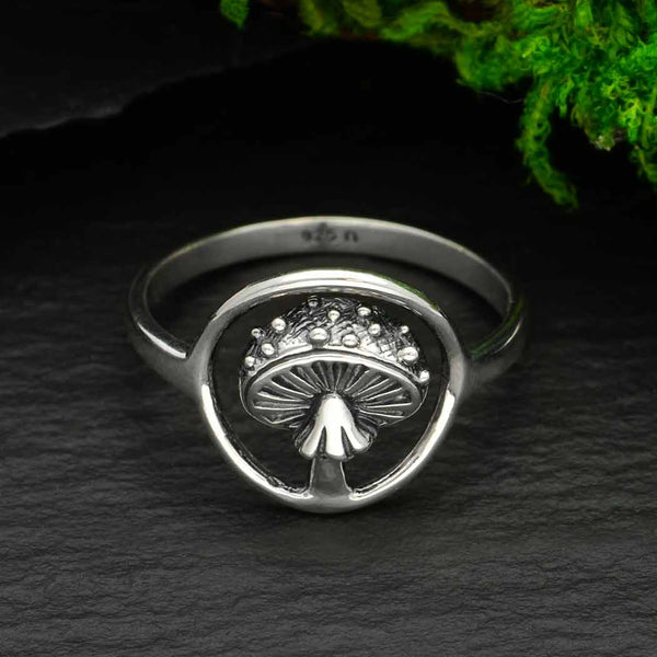 Sterling Silver Agaric Mushroom in a Circle Ring