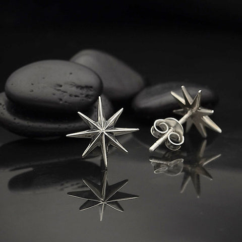 Sterling Silver Ridged Star Burst Post Earrings