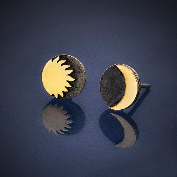 Sterling Silver Post Earrings with Bronze Sun and Moon