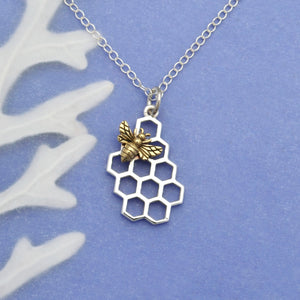 Sterling Silver Honeycomb & Bee Necklace