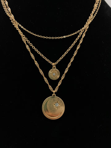 Double Star Tripled Layered Gold Plated Necklace - Ellison + Young