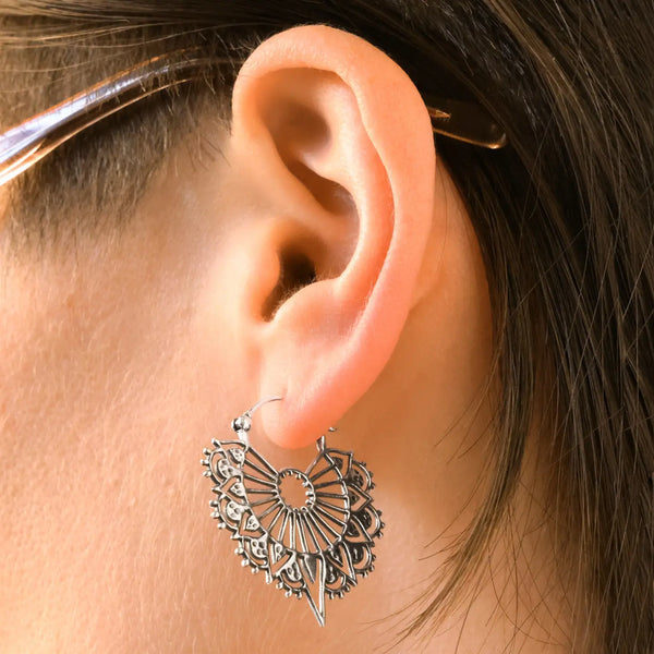 Sterling Silver Art Deco Wire Hoop Earrings